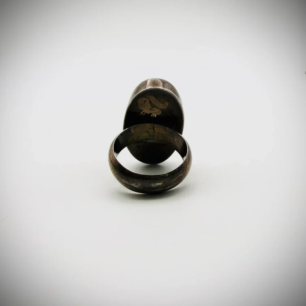 Heavy Patina Sterling Turquoise Ring Size 6.25 – FF Signed